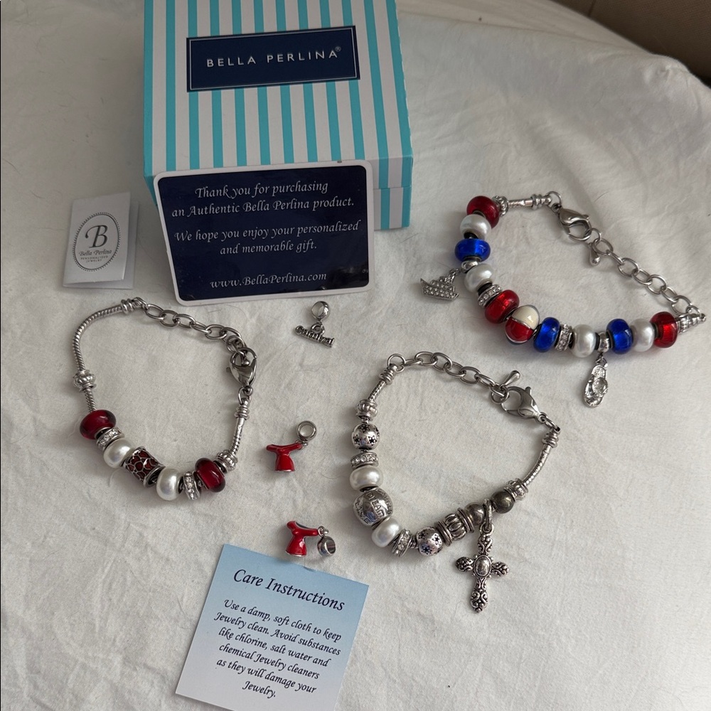 Bella Perlina women’s Charm Bracelet Set - Red, White, Silver